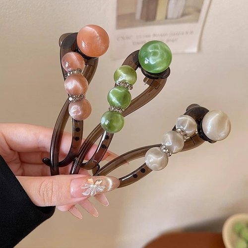 2026时尚夏天简约随手盘发一字扭扭夹2025抓夹感珠珠水钻发夹女