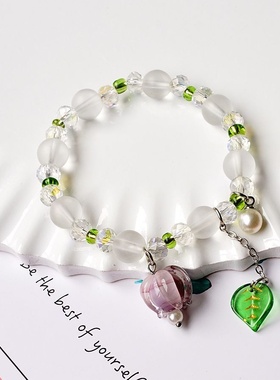 2026时尚产地货源轻奢日韩流行珍珠水晶手串女简约文艺紫色铃兰花