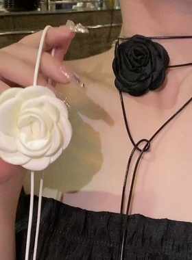 2026时尚跨境亚马逊爆款黑色玫瑰花朵项链女山茶花choker项圈饰