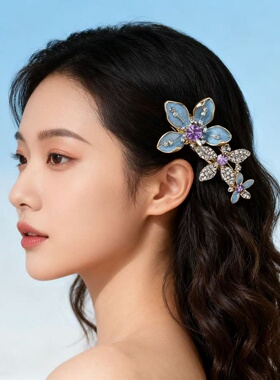 2026时尚韩版迷你蓝色花朵发夹女复古紫冰兰侧边刘海夹精致百搭碎