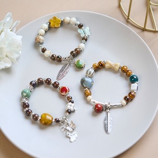 礼物文艺手链 三串古风串珠国风新中式 2026时尚 景德镇陶瓷手串十元