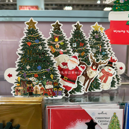 日本新品圣诞老人抽拉立体贺卡创意可爱雪人麋鹿平安夜礼物手写卡