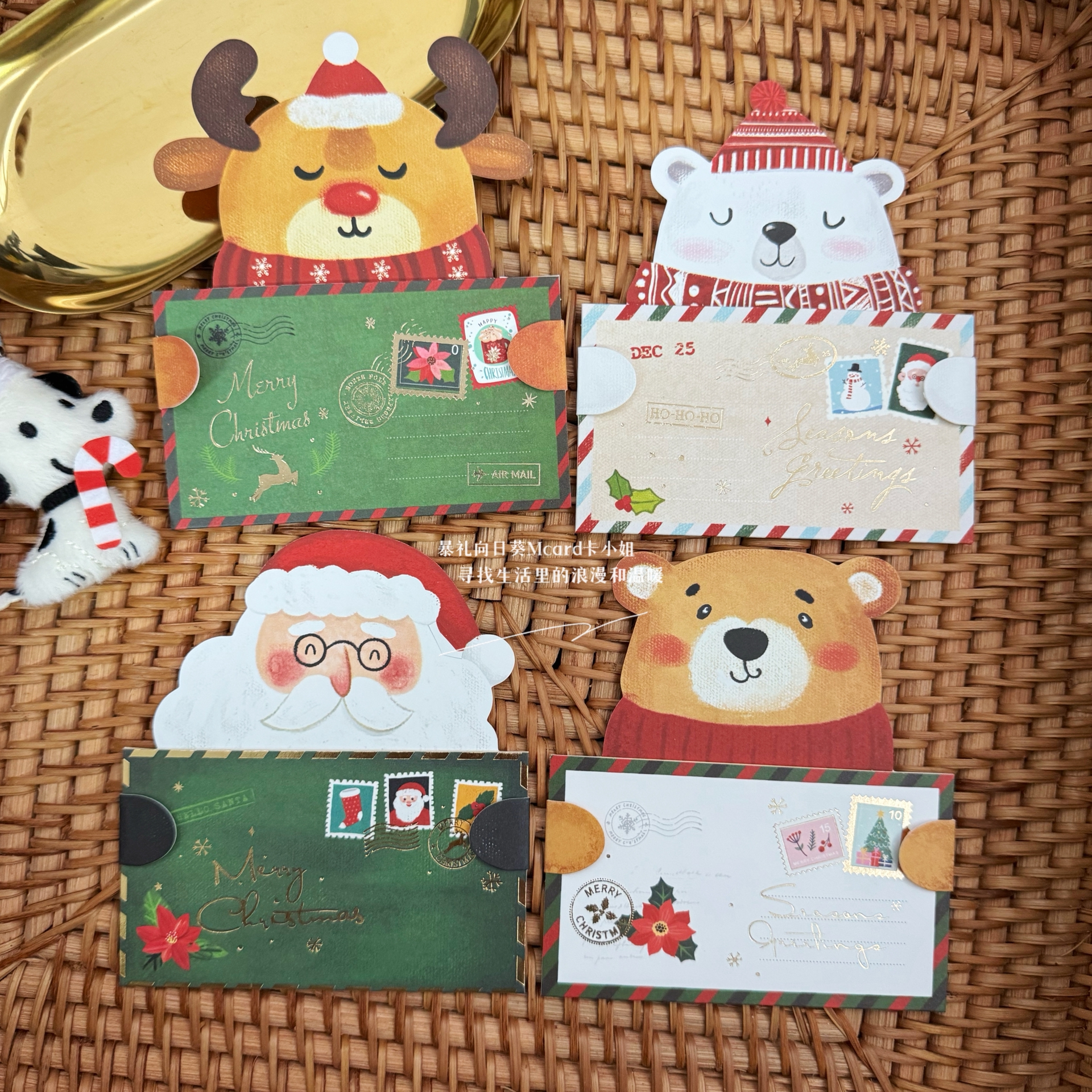 暴礼向日葵创意卡通圣诞节贺卡企鹅北极熊Xmas圣诞老人迷你卡片