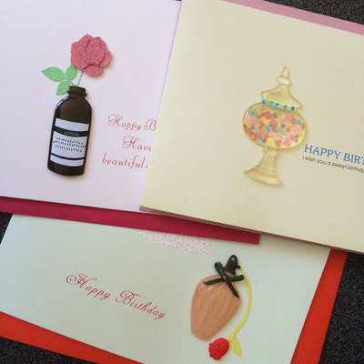 马卡龙心意生日手工卡片香水糖果罐保养瓶送女友闺密男友祝福贺卡