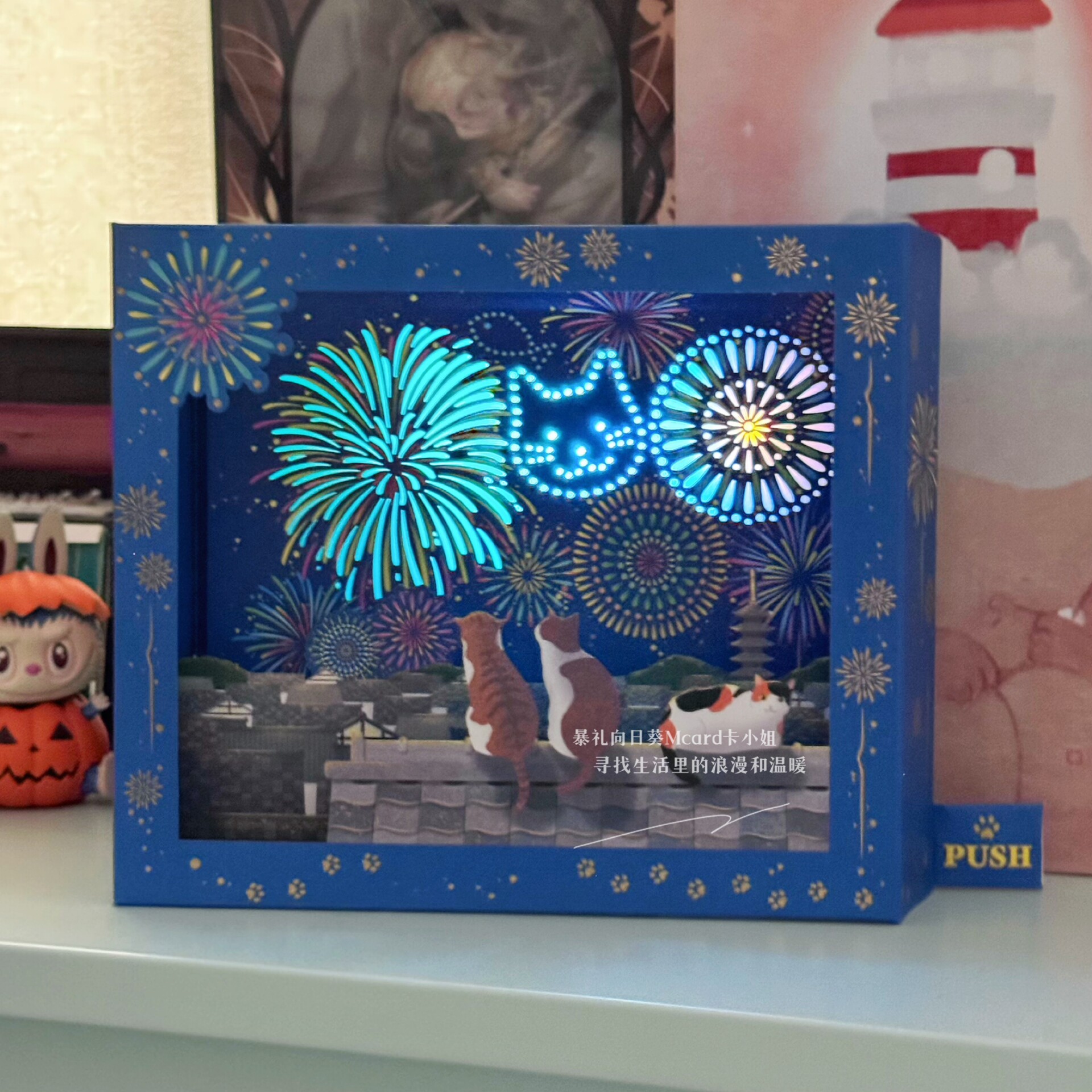 日本夏天万用灯光音乐立体贺卡猫咪烟花毕业感谢生日礼物祝福卡片