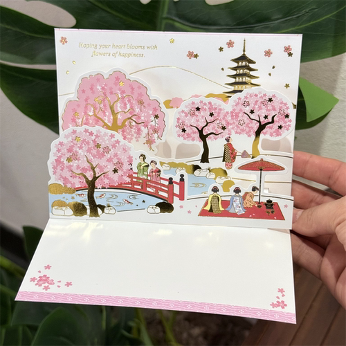 三丽鸥烫金樱花立体贺卡浪漫祝福