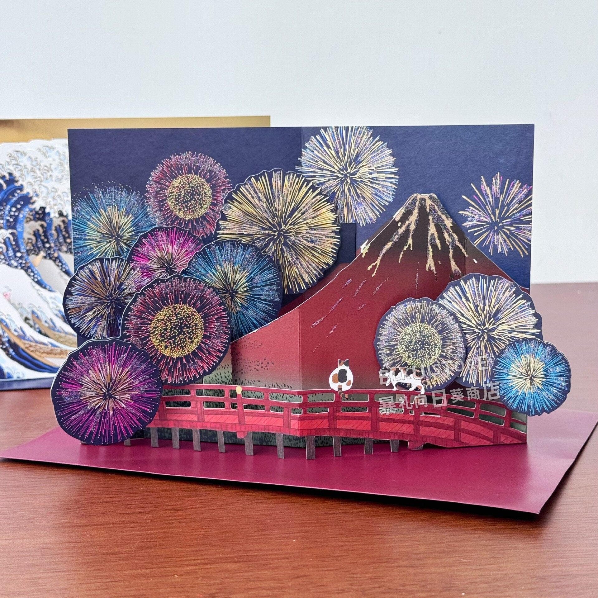 日本名画浮世绘烟花神奈川万用立体贺卡送朋友生日礼物祝福卡片
