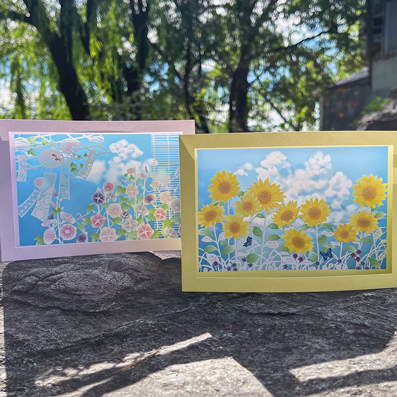 日本立体镂空纸雕牵牛花向日葵教师节祝福贺卡生日毕业万用节日卡