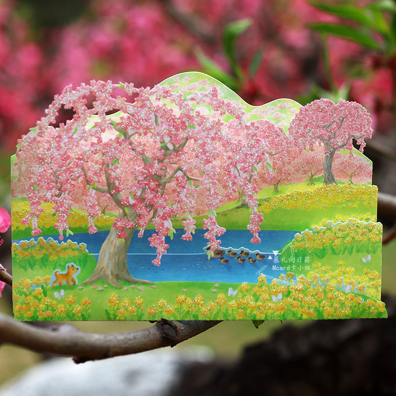日式樱花3d贺卡油菜花美景感谢教师节毕业礼物ins热销生日祝福卡