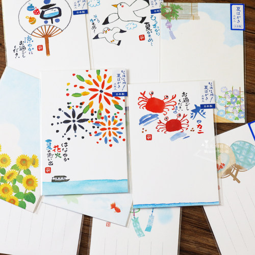 日本制夏日明信片向日葵海边螃蟹浪漫生日送女友文艺手写祝福卡片