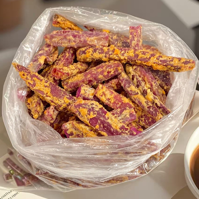 真的吃不够鸭！紫薯条酥脆地瓜紫薯干非油炸休闲零食下午茶蟹黄味