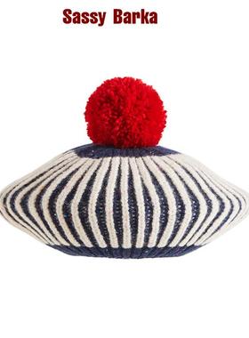 SassyBarka童话系列限量飞碟贝雷帽羊绒保暖针织毛线条纹撞色设计