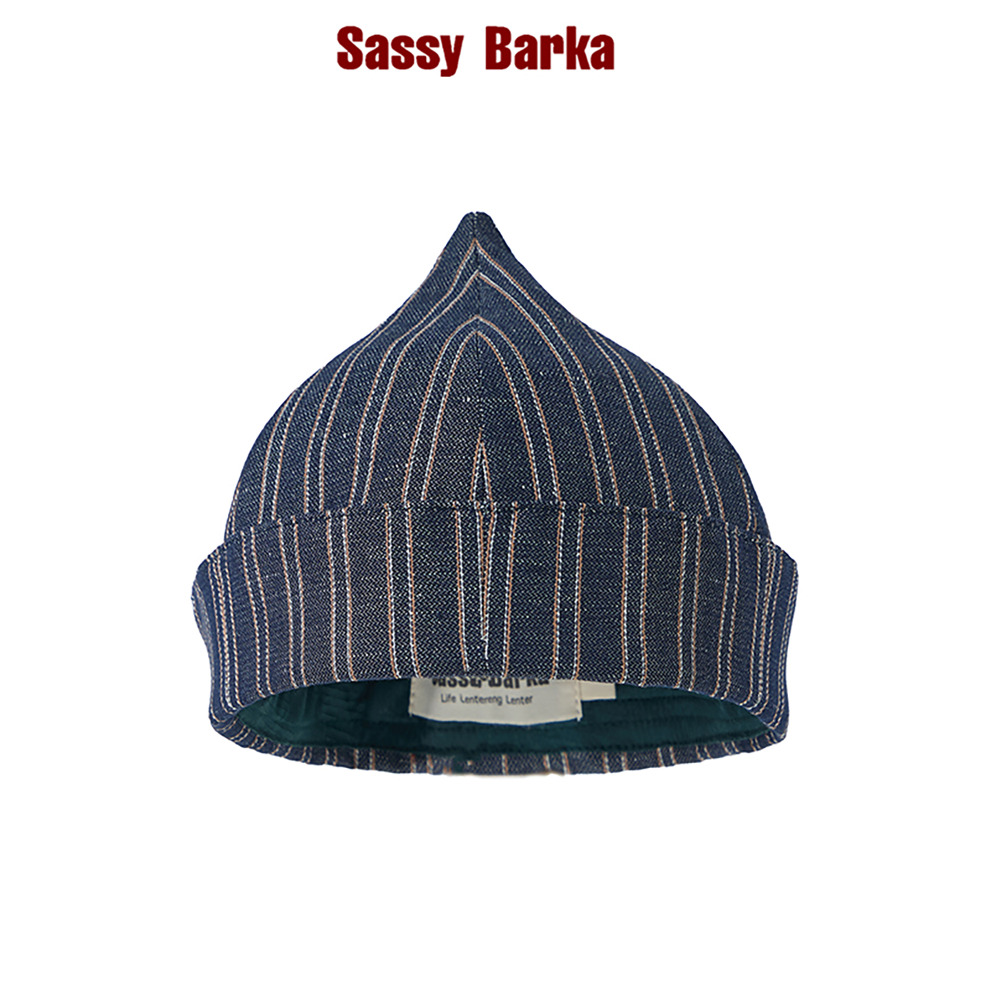 SassyBarka做旧牛仔竖条纹尖顶无檐翻边地主帽子男女春夏秋薄款