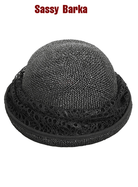 SassyBarka限量国现Camilla圆顶卷檐咸草编织小礼帽子黑色女春夏