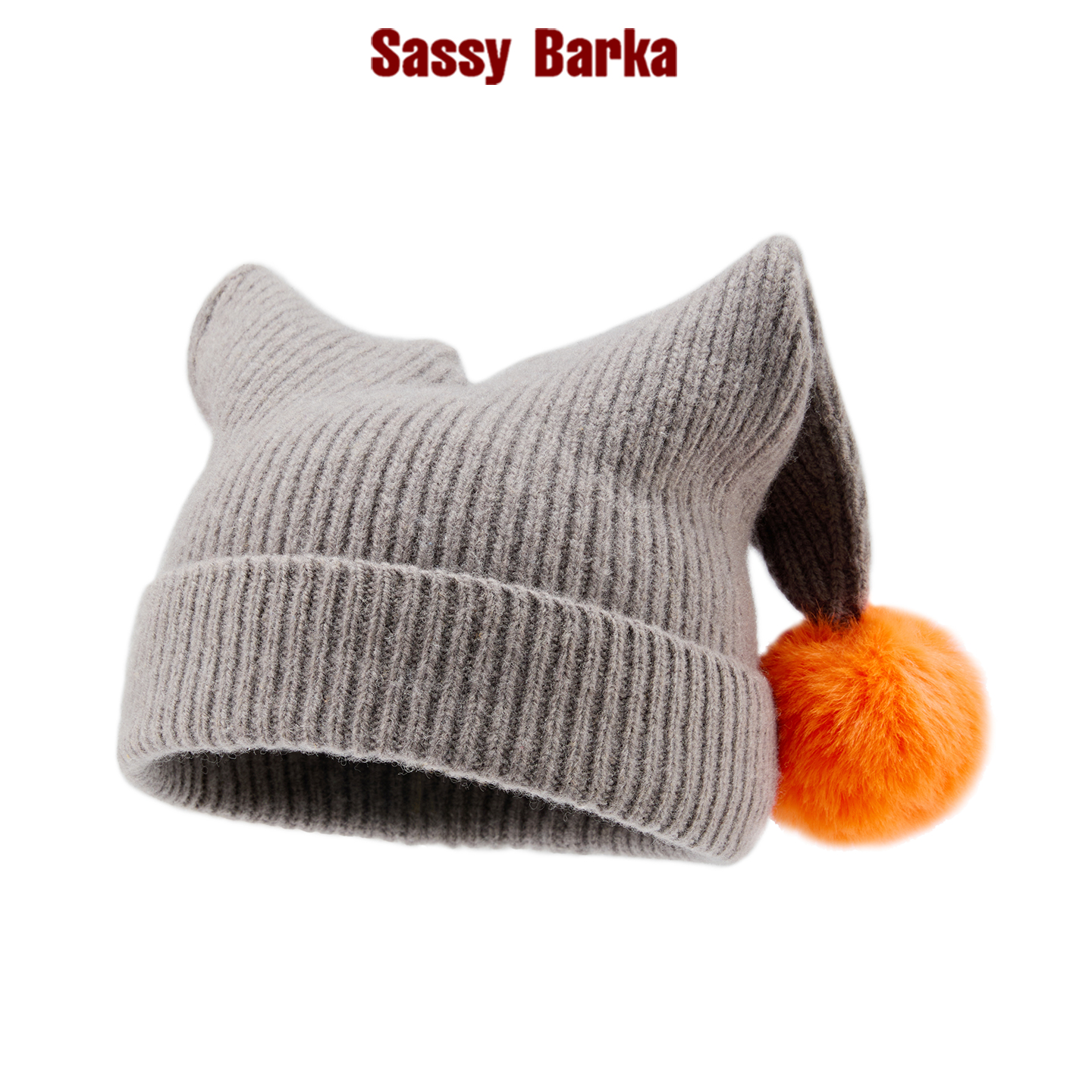 SassyBarka双尾撞色翻檐针织帽子致敬马戏团男女秋冬保暖冷帽灰橙