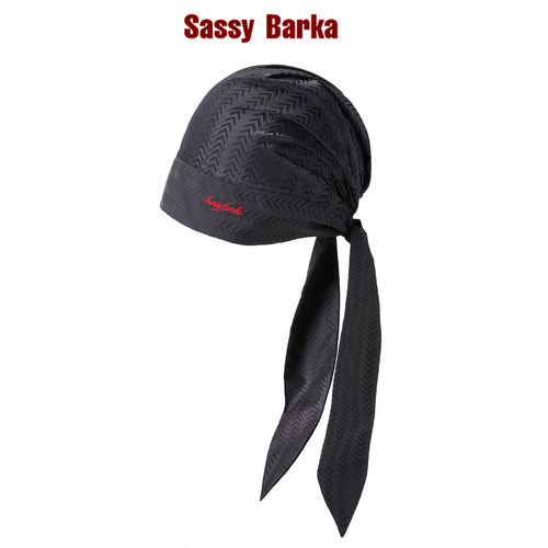SassyBarka鱼骨暗纹黑曜石头巾几何系带松紧绑带头巾帽子男女四季