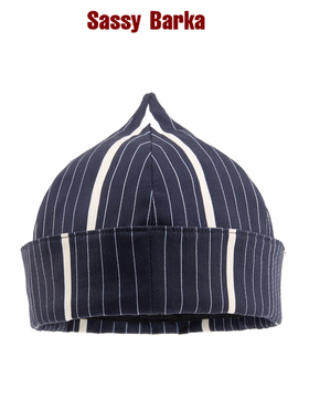 SassyBarka蓝白条ELGAR夏日版纯棉竖条纹尖顶翻檐无檐帽子男女棉