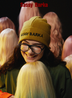 SassyBarka翻檐鸭舌包头针织帽子刺绣限定版明黄色男女秋冬