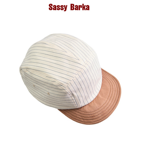 SassyBarka巅峰对决6号拼皮条纹棒球鸭舌帽子咖色白色男女四季