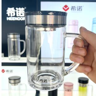 希诺2026年新款单层带把手玻璃杯大容量办公泡茶杯加厚单层把手杯