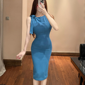 气象女主播 无袖 围巾领连衣裙 思瑞 显白修身 显瘦气质高级包臀裙