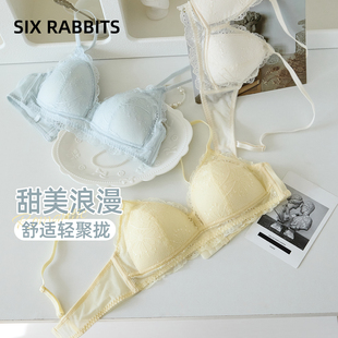 三角杯纯欲甜美无钢圈文胸罩 六只兔子性感蕾丝内衣女小胸聚拢法式