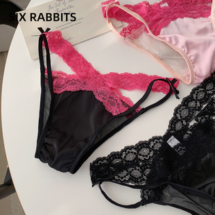 轻薄低腰短裤 女纯棉底裆性感火辣蕾丝三角裤 缎面内裤 六只兔子法式