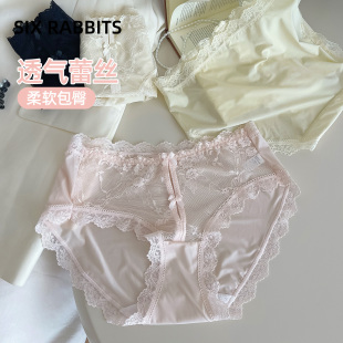六只兔子蕾丝性感内裤 不夹臀 女纯棉底裆半透网纱纯欲女士三角裤