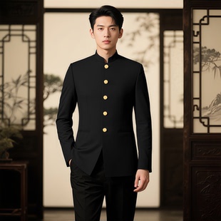 立领中山装男青年学生宴会舞台表演主持人演出服新郎结婚西装礼服