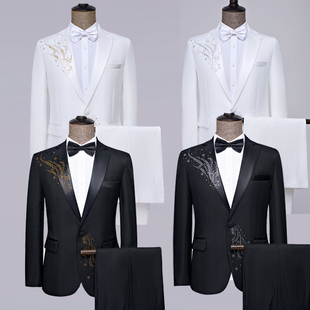 演出服装男士西服学生艺考亮片西装舞台成人大合唱修身主持人礼服