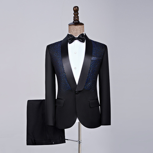 演出服男装青果领亮片闪钻西装青年艺考比赛晚会大合唱主持人西服