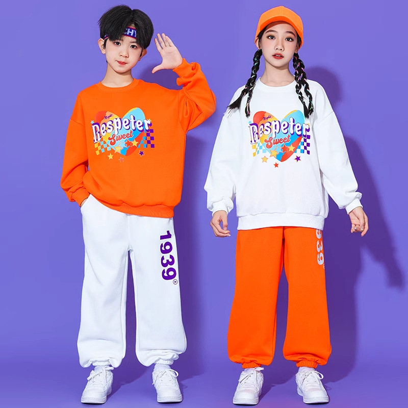 儿童运动会套装爱心彩色橘色宽松长袖春秋季男童女童演出服