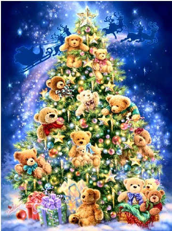 超清晰彩色十字绣重绘图纸/源文件 Teddy Bear Tree 小熊圣诞树