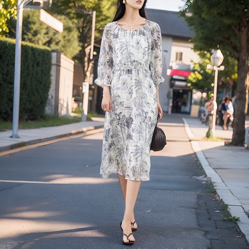 特价法式气质女装连衣裙圆领高级感中长裙真丝桑蚕丝飘逸显瘦女装