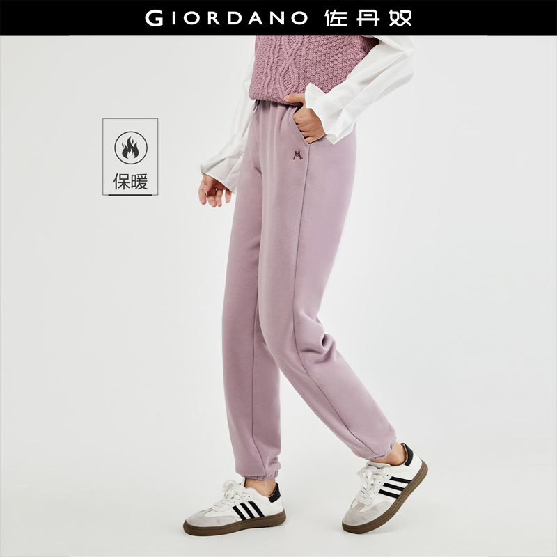 佐丹奴裤子女装加绒针织猫咪刺绣松紧腰束脚运动卫裤 18413114