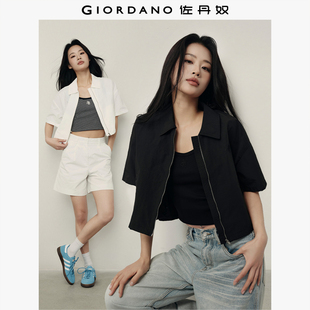 佐丹奴外套女装【韩国同款】短款外套女夏季刺绣宽松翻领短袖上衣