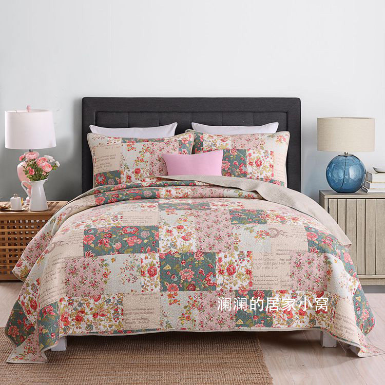 外贸出口全棉床盖三件套韩国水洗绗缝被欧式夹棉纯棉床单床品