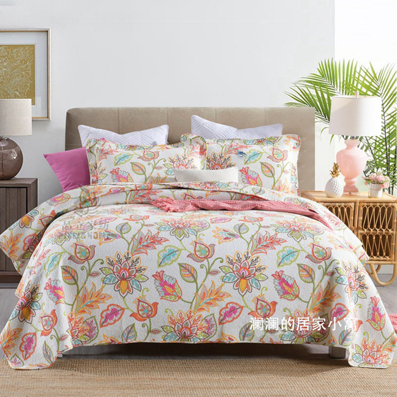 美式外贸出口全棉床盖三件套韩国水洗绗缝被欧式夹棉纯棉床单床盖