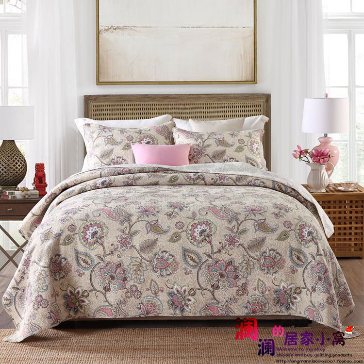 美式外贸出口全棉床盖三件套韩国水洗绗缝被欧式夹棉纯棉床单床盖