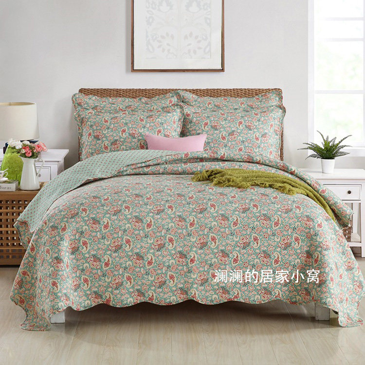 外贸出口全棉床盖三件套韩国水洗绗缝被欧式夹棉纯棉床单床品