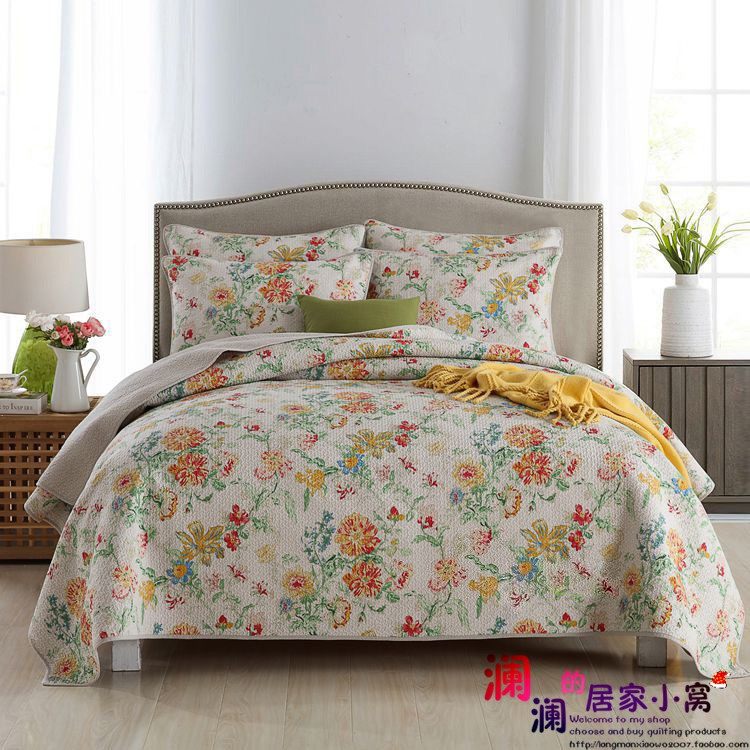 美式外贸出口全棉床盖三件套韩国水洗绗缝被欧式夹棉纯棉床单床盖