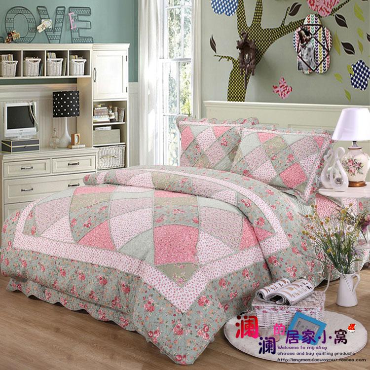 绿田园欧式拼布高档被套绗缝被
