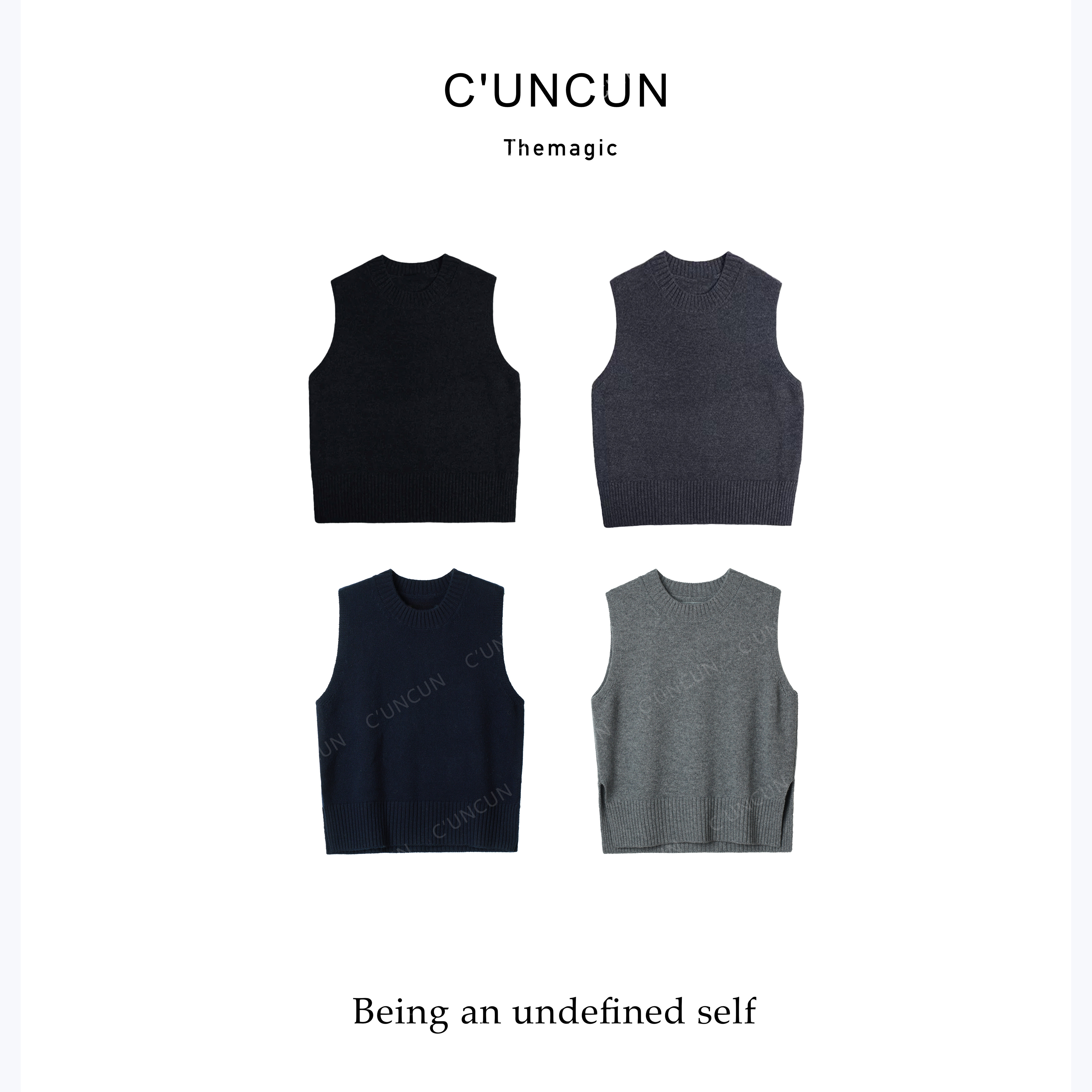 【村村CUNCUN】 经典圆领纯色休闲简约无袖复古百搭羊毛马甲