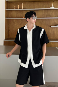 23夏新款潮流时髦个性华夫格撞色双开拉链韩版休闲套装CF14-P125图片