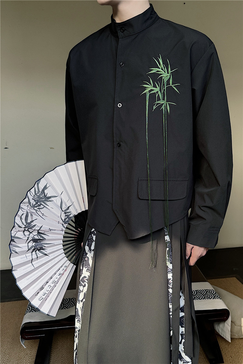 24年春季新款潮流时髦个性风刺绣设计立领长袖衬衣S258-P75,男装衬衫,星座1304（原C205）