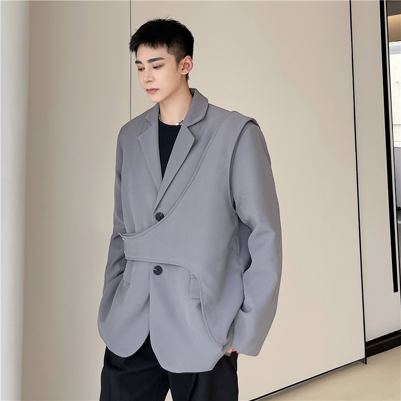 21年秋季新款潮流个性设计真两件可拆卸马甲西服套装TF81-P150图片