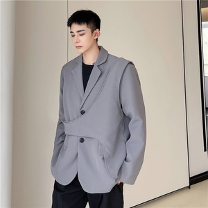 21年秋季新款潮流个性设计真两件可拆卸马甲西服套装TF81-P150图片