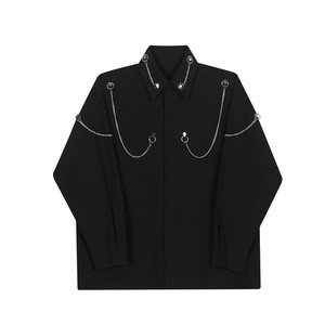 23春新款潮流时髦个性设计多金属拉链装饰休闲韩版衬衣S207-P105图片