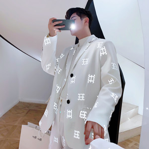 20年秋季新款时髦未来设计感强反光印花潮流西服上衣TF26上-P125