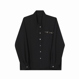 24年新款潮流时髦个性设计金属扣小众多层次无领长袖衬衣S268-P90图片